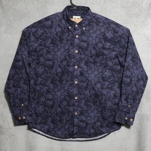 Yiume Shirt Mens Large Black Purple Floral Print Long Sleeve Cotton Casual